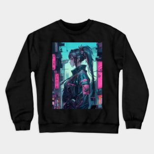 Neon cyberpunk girl ukiyo e art Crewneck Sweatshirt